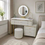 Elegant White Marble Table with Gold Frame & Storage - UK