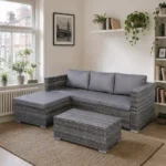 Modern Grey Rattan Corner Sofa Set with Footstool & Coffee Table UK