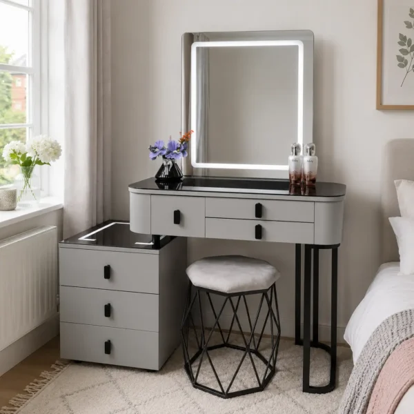 Luxury LED Vanity Dressing Table with Mirror & Storage Stool