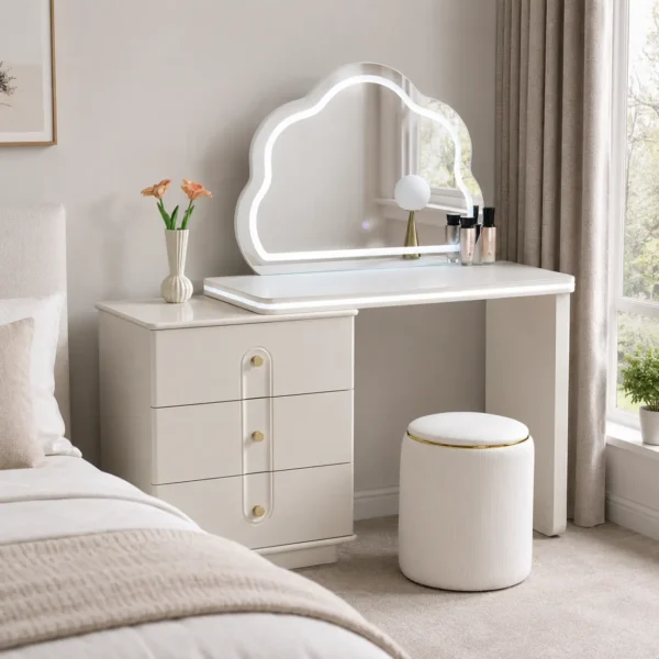 Modern UK Made Vanity Desk with Storage Drawers & LED Mirror