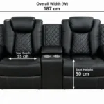 Roma 2 Seater Electric Recliner Sofa - Leather Dimensions