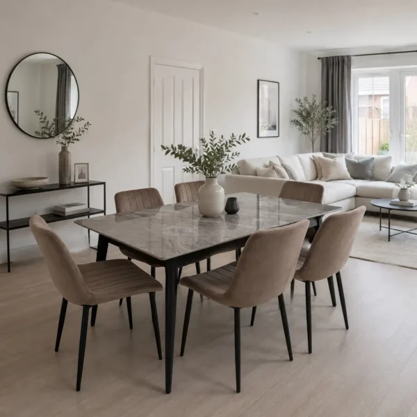 White Marble Effect Extending Dining Table - UK