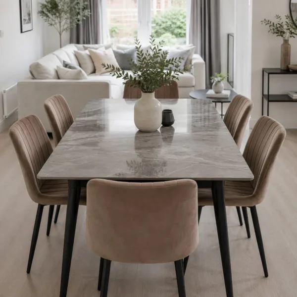 White Marble Effect Extending Dining Table - UK