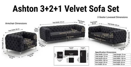 Ashton 3+2+1 Velvet Sofa Set -climax-furniture