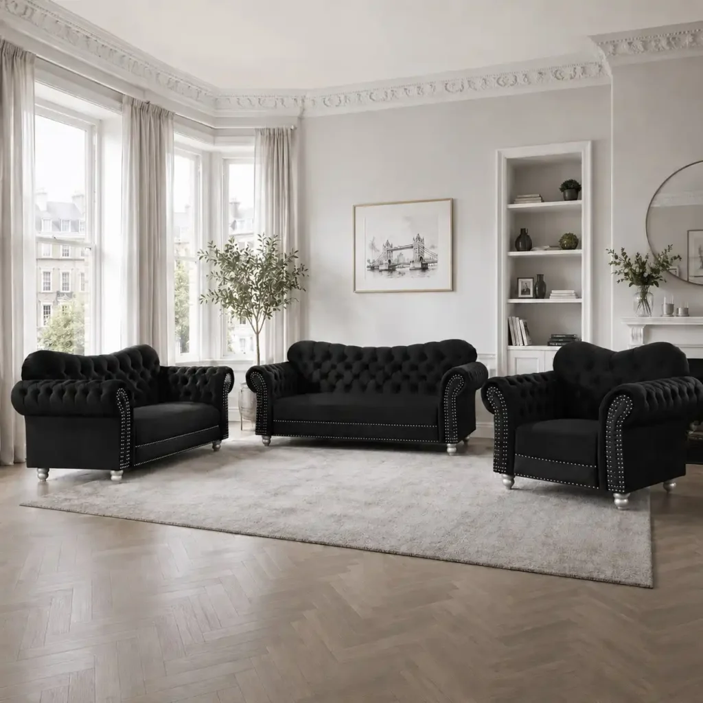 Elegance Handmade Velvet 3+2+1 Sofa Set – Luxury UK Furniture