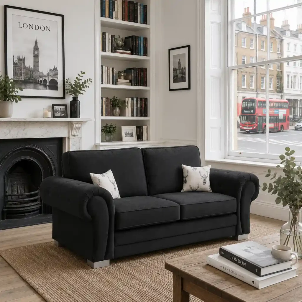 Black Plush Velvet Modular 3 Seater Sofa