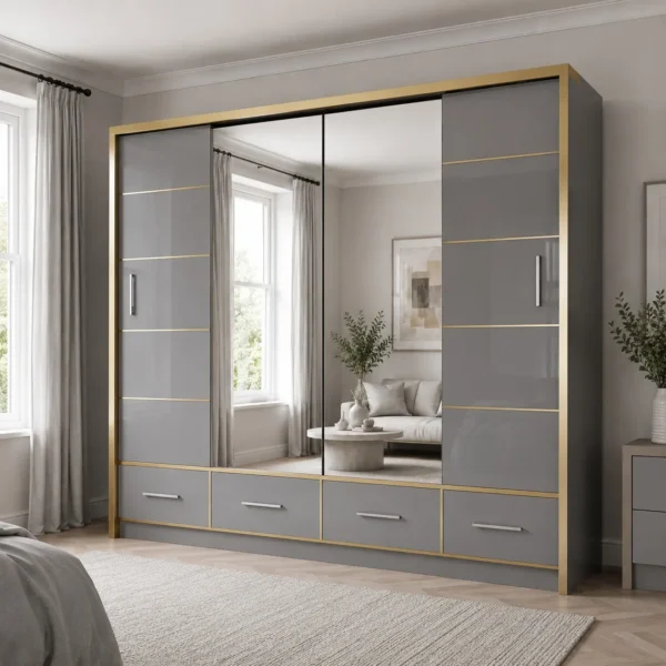 Armorie 205cm Sliding Mirror Wardrobe - Grey