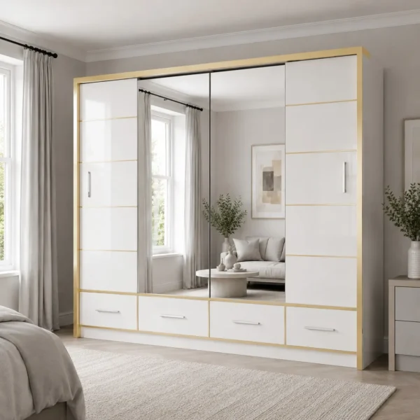 Armorie 205cm Sliding Mirror Wardrobe – White