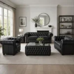 Black Leather 3+2+1 Seater Chesterfield Sofa Set