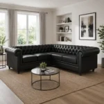 Black Leather Chesterfield Corner Sofa