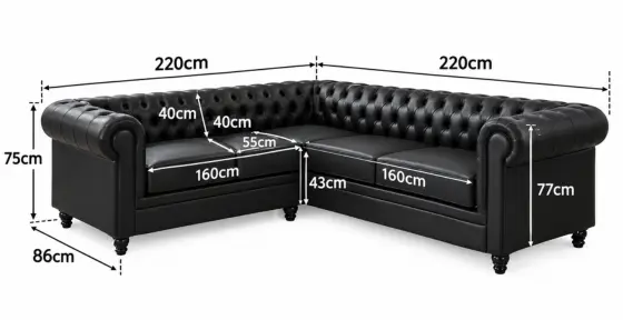 Black Leather Chesterfield Corner Sofa Dimensions