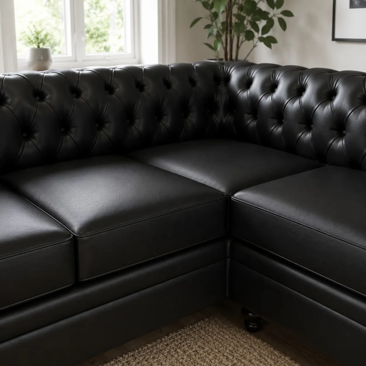 Black Leather Chesterfield Corner Sofa - Image 2