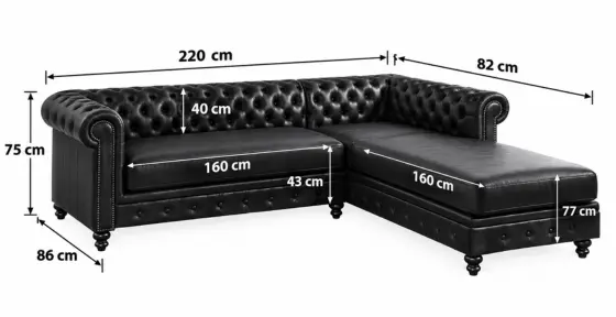 Black Leather Chesterfield L Shape Sofa Dimensions