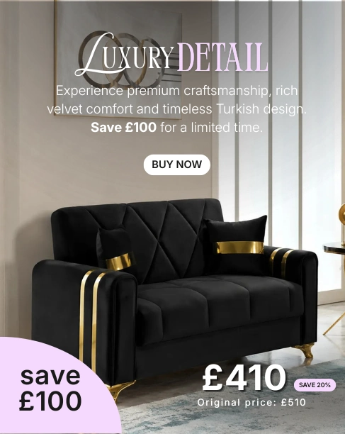 Black Turkish 2 Seater Sofa Bed with premium velvet upholstery mobile device image