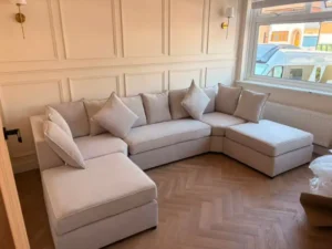 Camden U shape sofa in velvet fabric