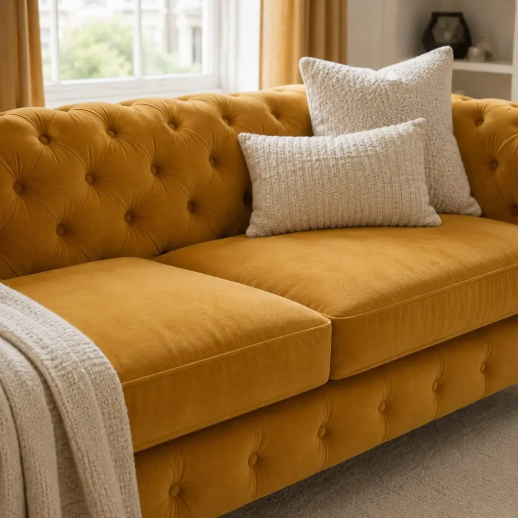 Classic Italian Chesterfield 3+2+1 Sofa Set cushion and seats closeup