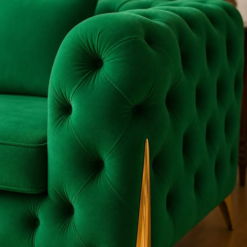 Classic Italian Chesterfield Arm closeup- Green