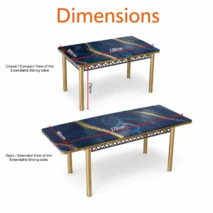 Dining Table Luxury Blue Marble Top & Gold Frame Dimendions