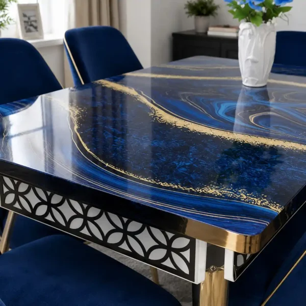 Dining Table in Blue Colour Table Closeup Dining Table in Blue Colour Table Closeup