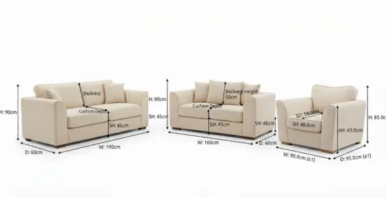 Dylan 3+2+1 Seater Sofa Set Dimensions