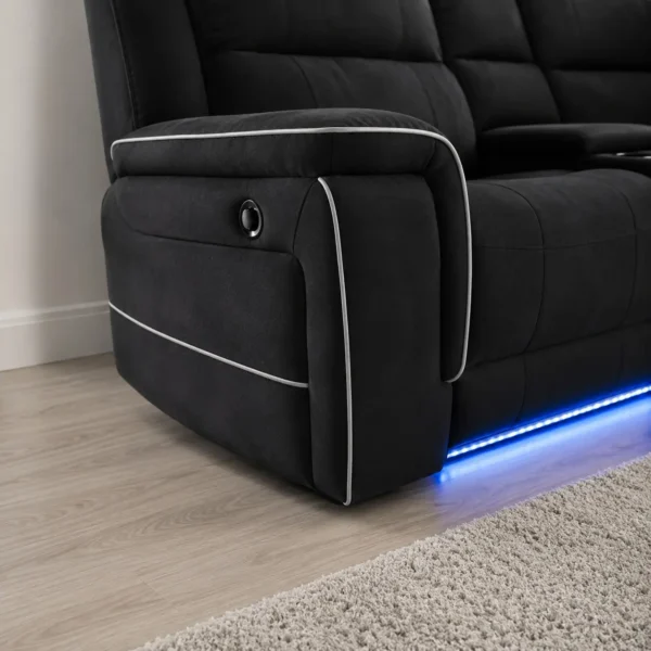 Electric Recliner Corner Sofa - Arm Closeup - Black