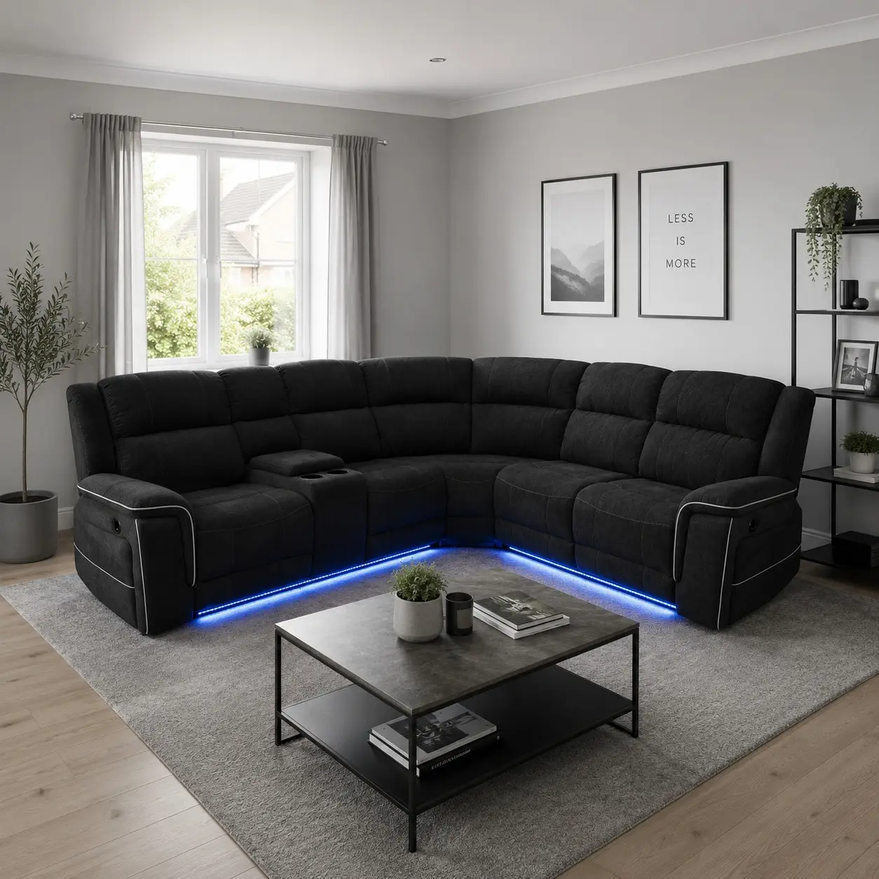 Electric Recliner Corner Sofa - Room Setup - Black
