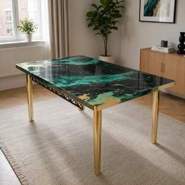 Emerald Marble Dining Table Set – Table Closeup