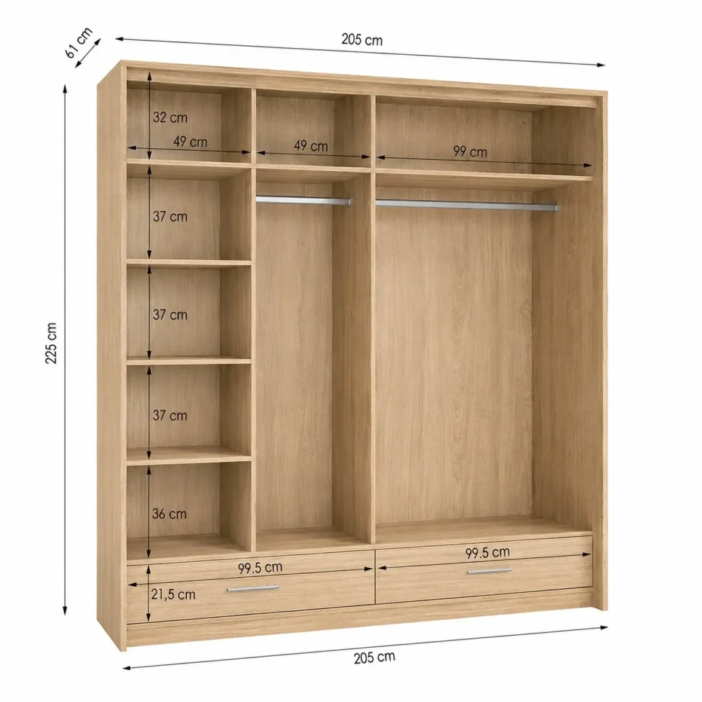 Florence 205cm Sliding Mirror Wardrobe - Dimension