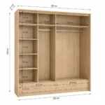 Florence 205cm Sliding Mirror Wardrobe - Dimension