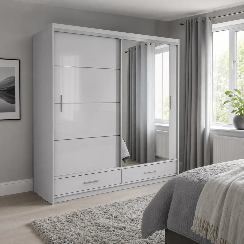 Florence 205cm Sliding Mirror Wardrobe - White