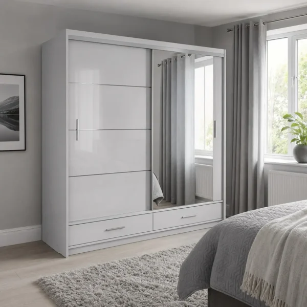 Florence 205cm Sliding Mirror Wardrobe - White