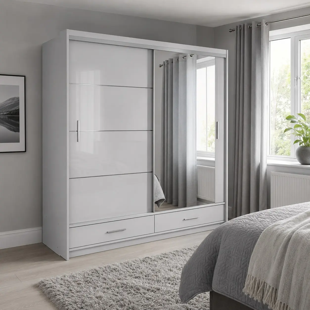 Florence 205cm Sliding Mirror Wardrobe - White