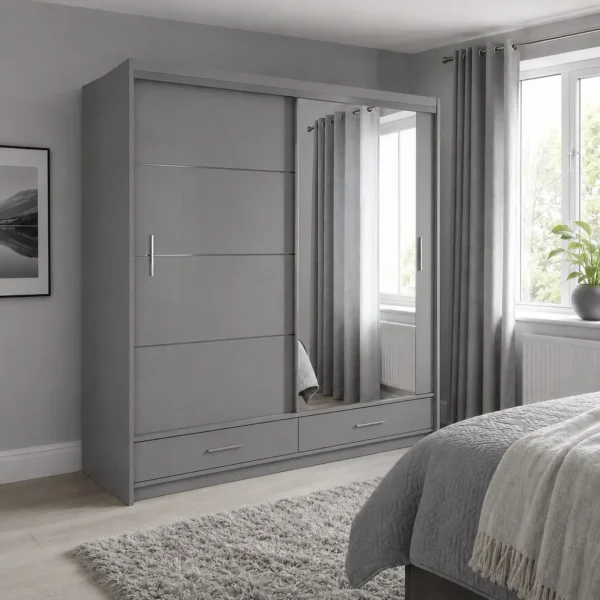 Florence 205cm Sliding Mirror Wardrobe – grey
