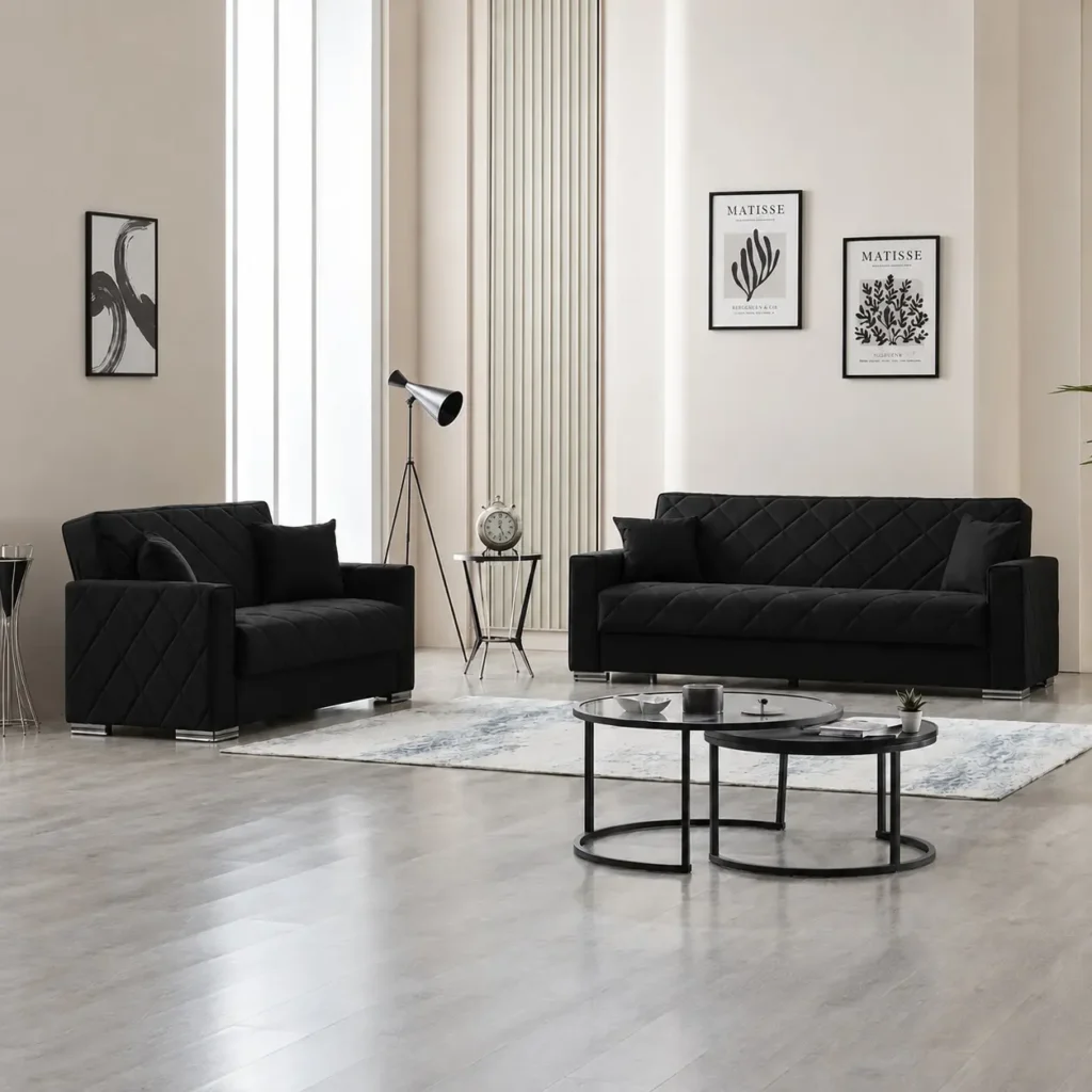 Hegel 3+2 Seater Sofa Bed Set - Black
