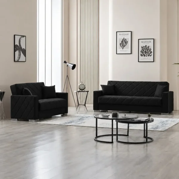 Hegel 3+2 Seater Sofa Bed Set - Black