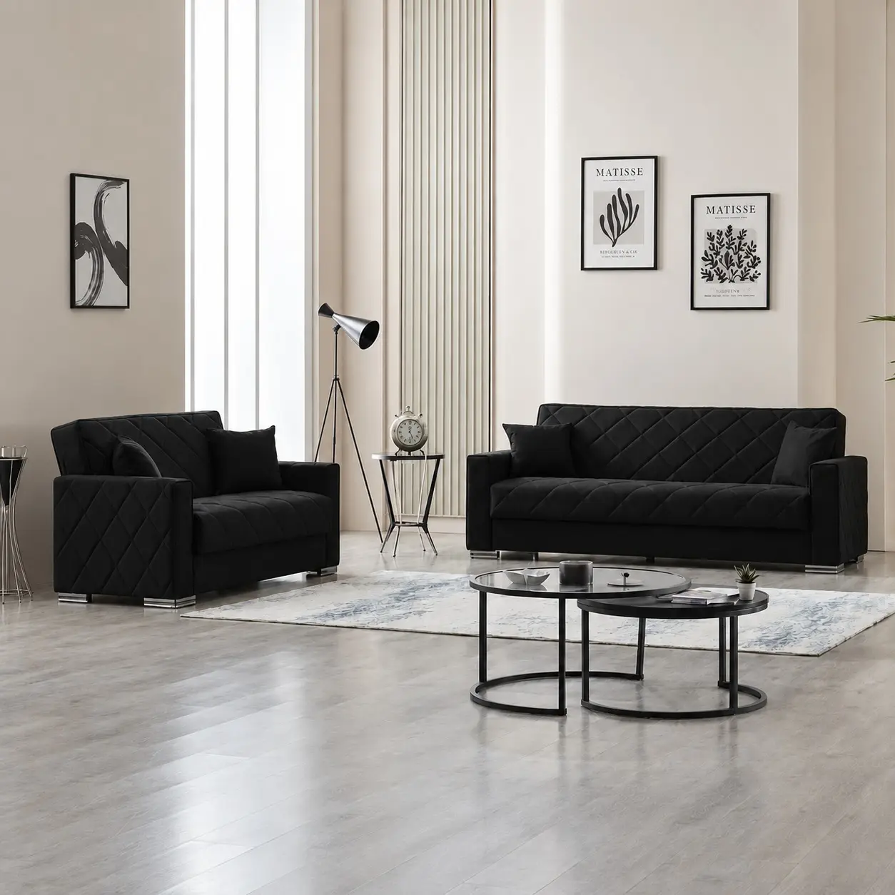 Hegel 3+2 Seater Sofa Bed Set - Black