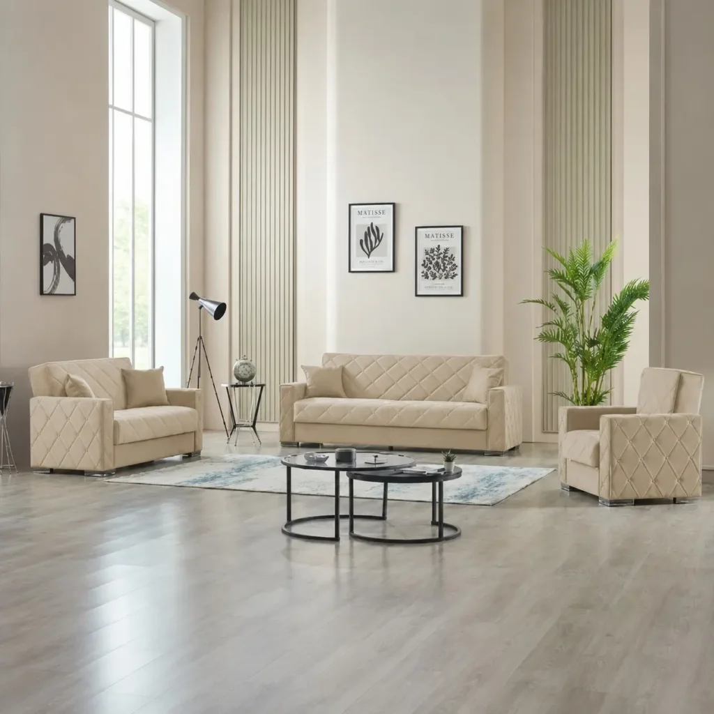Hegel 3+2+1 Seater Sofa Bed Set - Beige