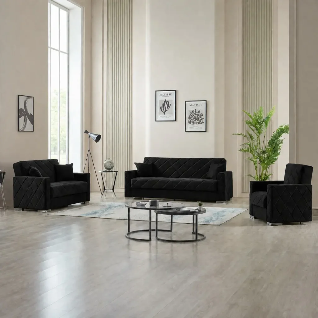 Hegel 3+2+1 Seater Sofa Bed Set - Black