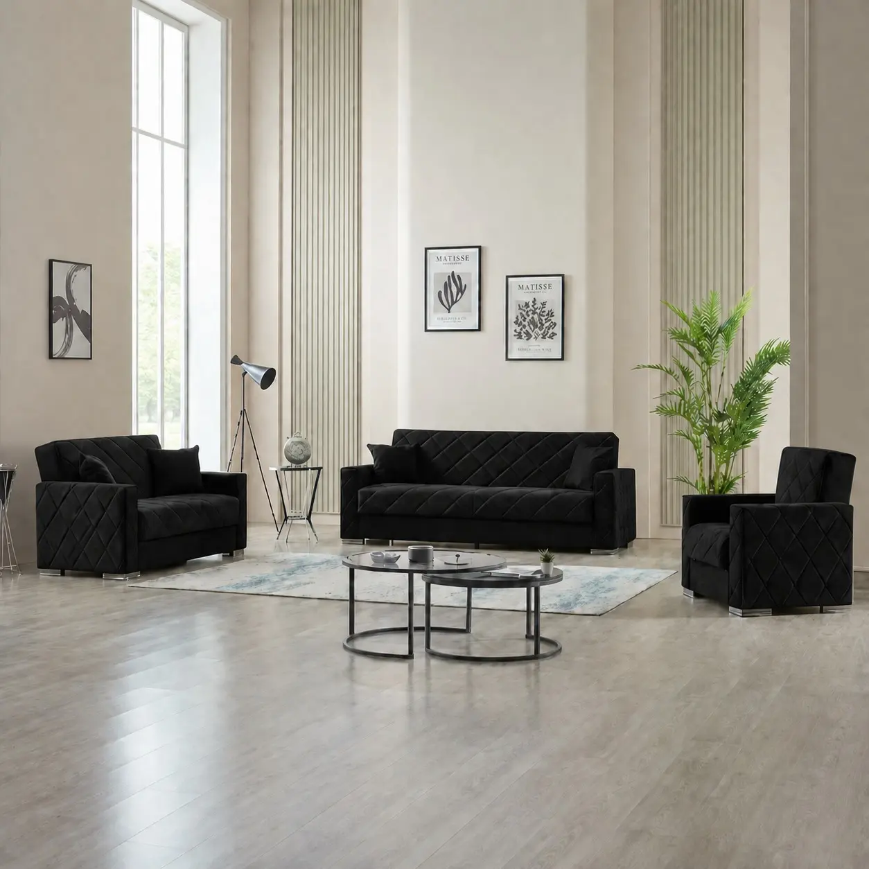 Hegel 3+2+1 Seater Sofa Bed Set - Black