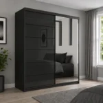 Infinity High Gloss 150cm Sliding Mirror Wardrobe - Black