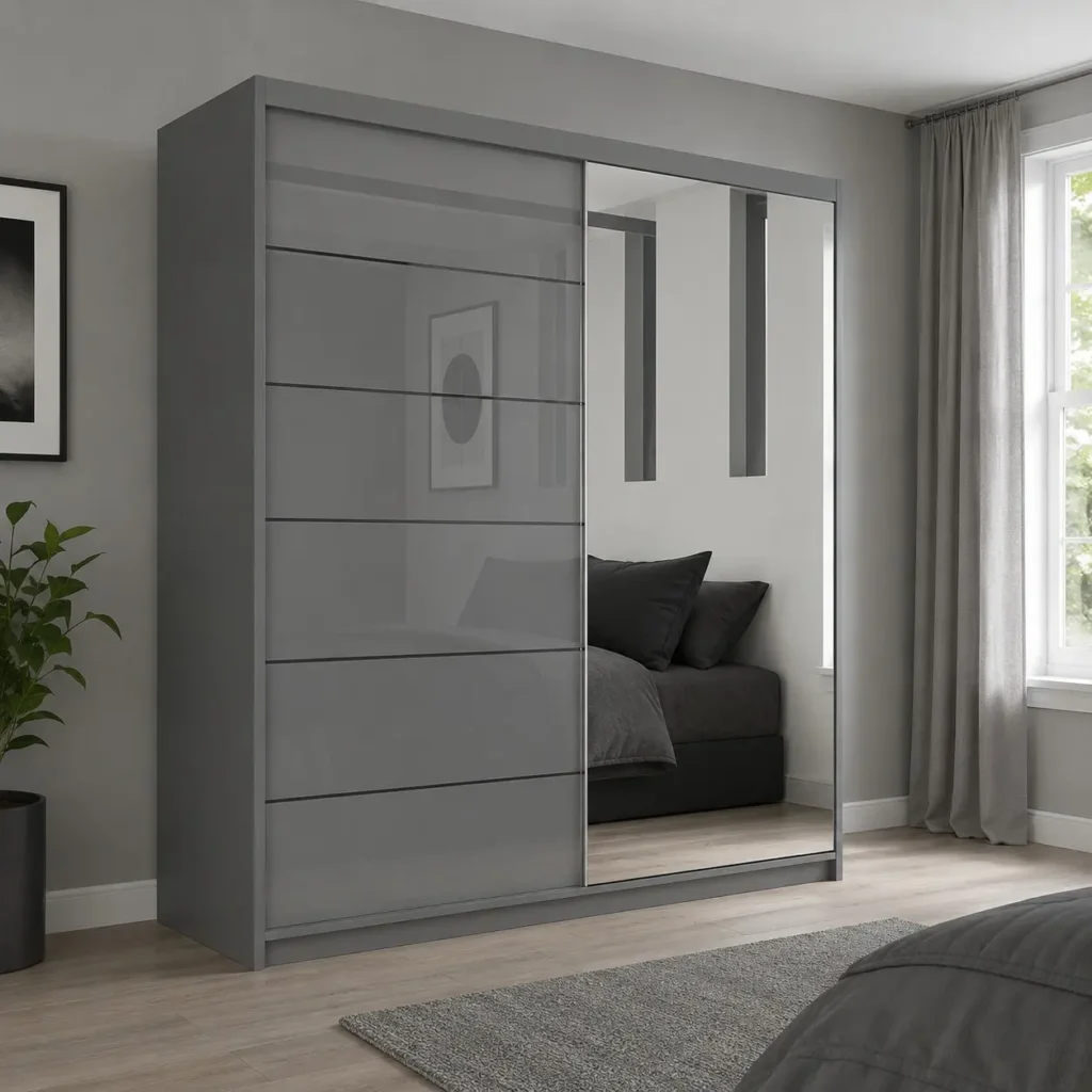 Infinity High Gloss 150cm Sliding Mirror Wardrobe - Grey