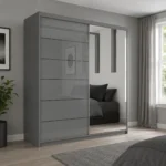 Infinity High Gloss 150cm Sliding Mirror Wardrobe - Grey