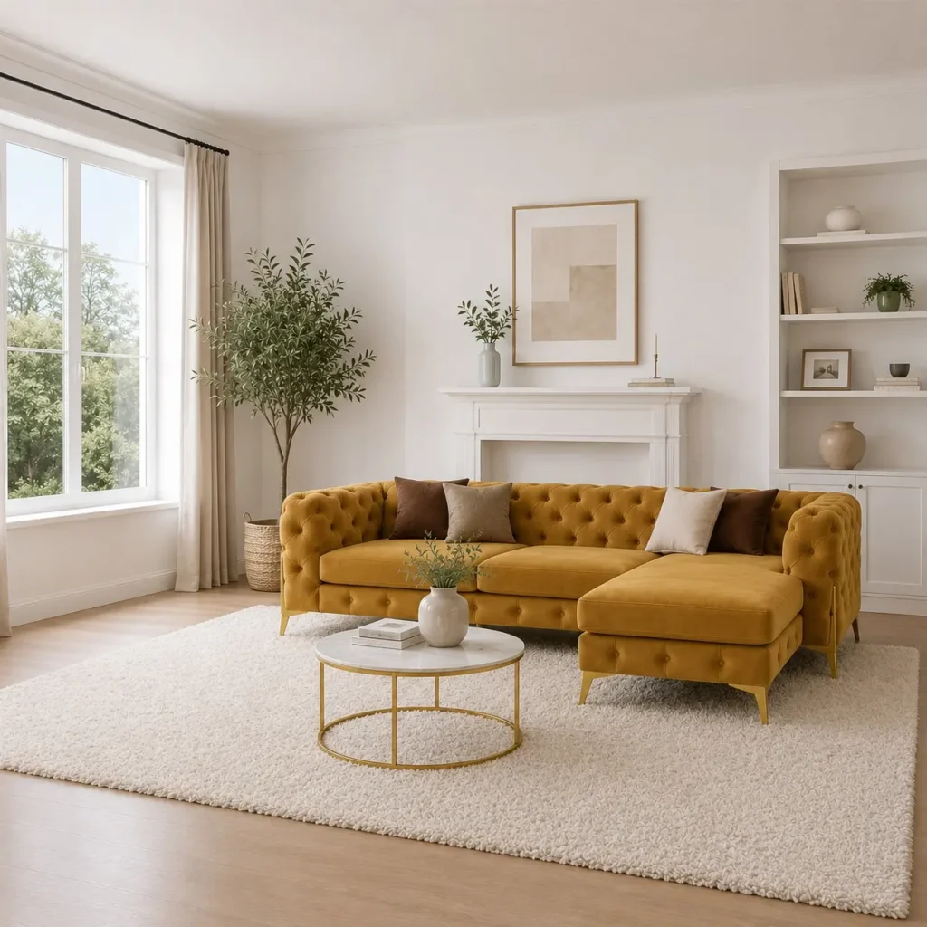 Italian Chesterfield L Shape Sofa - Room Set Up