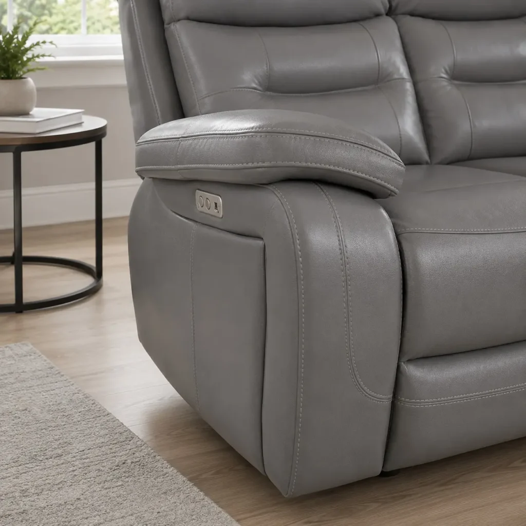 Leather Recliner 3+2 Seater Sofa Set - Arm Closeup