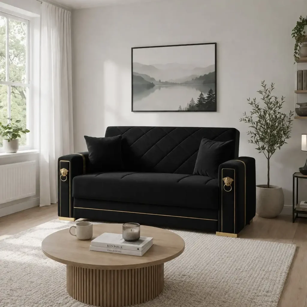 Leon 2 Seater Sofa Bed in Black Colour