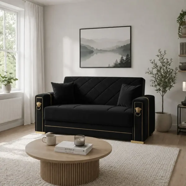 Leon 2 Seater Sofa Bed in Black Colour