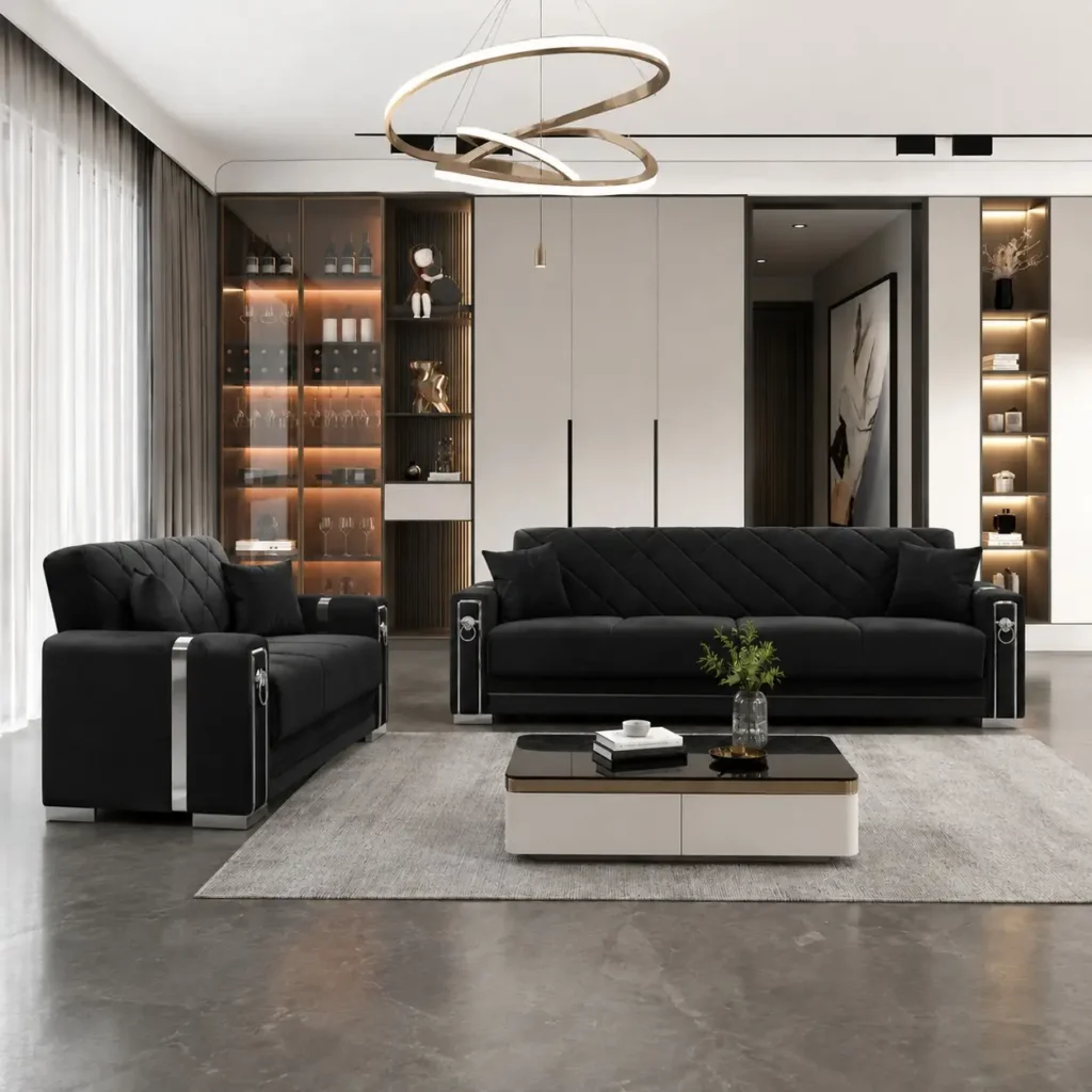 Leon 3+2 Seater Sofa Bed Set in Black Colour