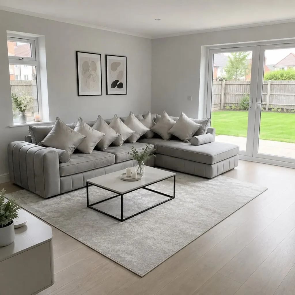 Lilly L Shape Sofa - Room set up - Grey Colour
