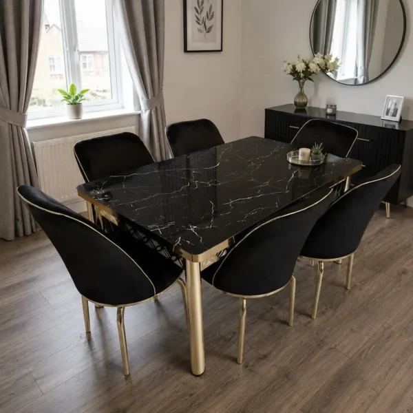 Black With Gold Marble Dining Table - Room Set up