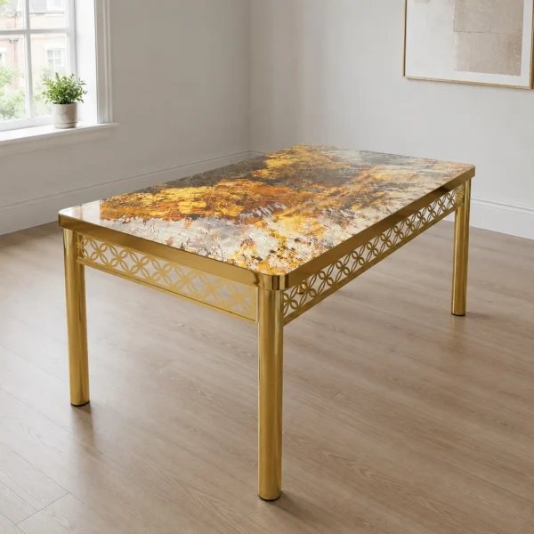 Luxury Extendable Gold Marble Dining Table CloseuP